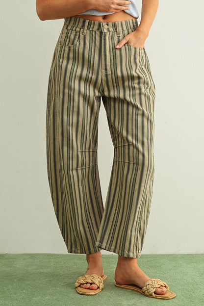Mix Stripe Barrel Pants | Green
