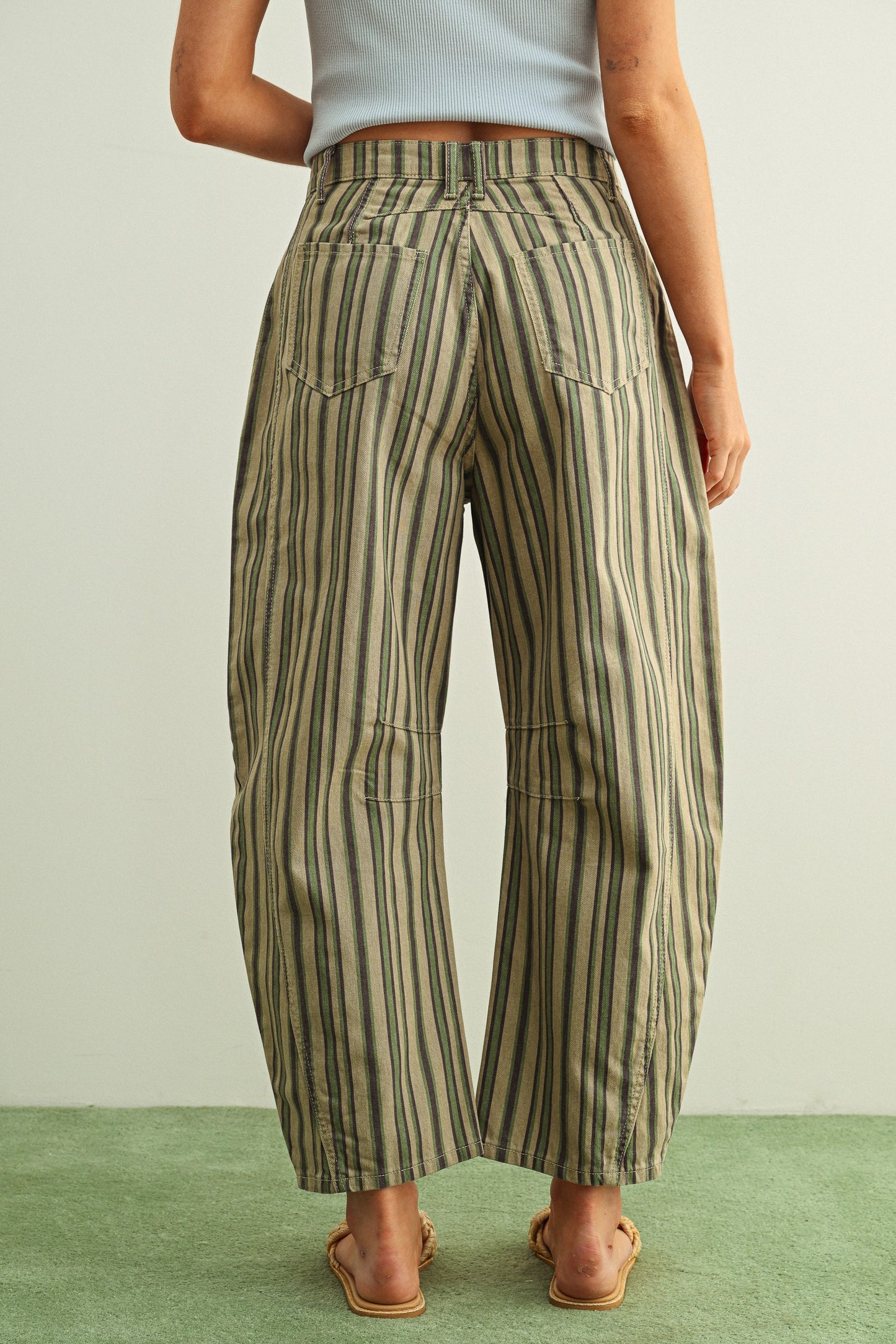 Mix Stripe Barrel Pants | Green