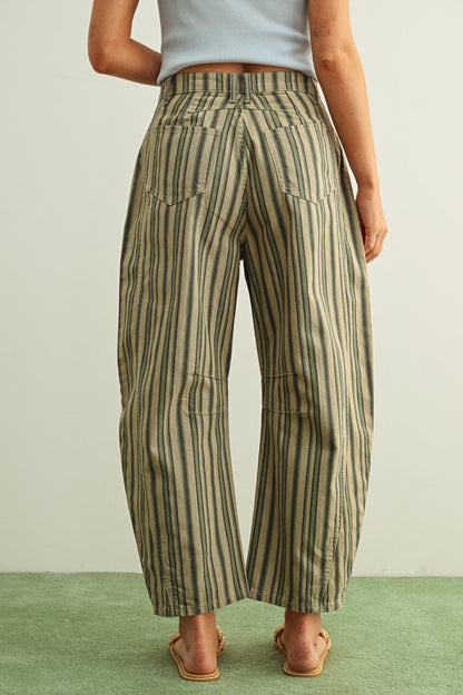 Mix Stripe Barrel Pants | Green