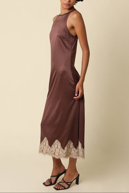 Woodrose Lace Trim Satin Dress