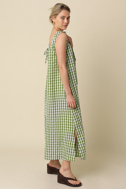 Gingham Double Scoop Midi Dress | Avocado