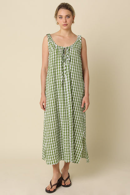 Gingham Double Scoop Midi Dress | Avocado