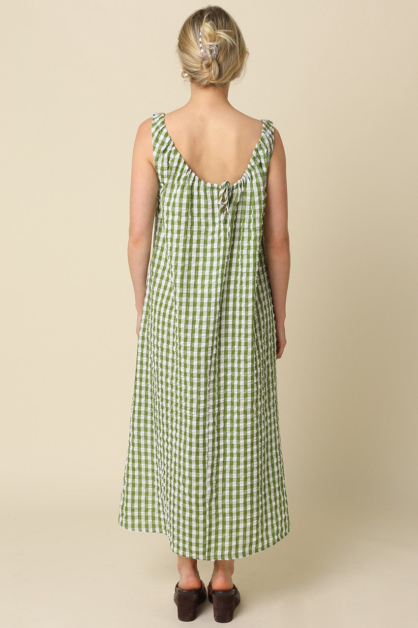 Gingham Double Scoop Midi Dress | Avocado