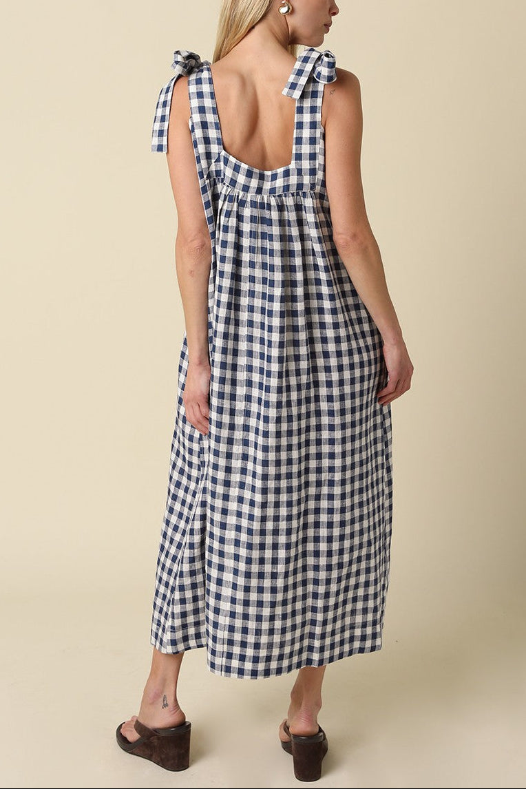 Tied Up Linen Gingham Maxi Dress