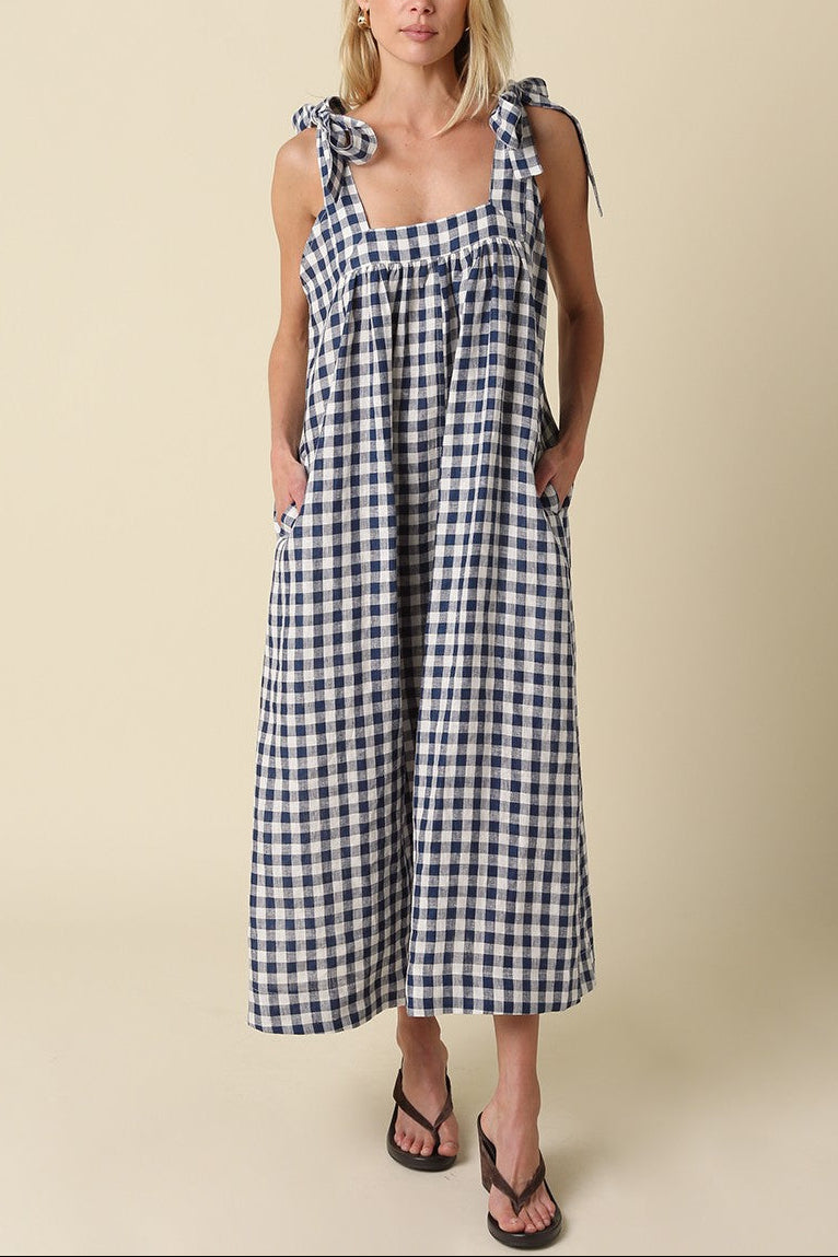 Tied Up Linen Gingham Maxi Dress