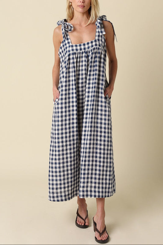 Tied Up Linen Gingham Maxi Dress