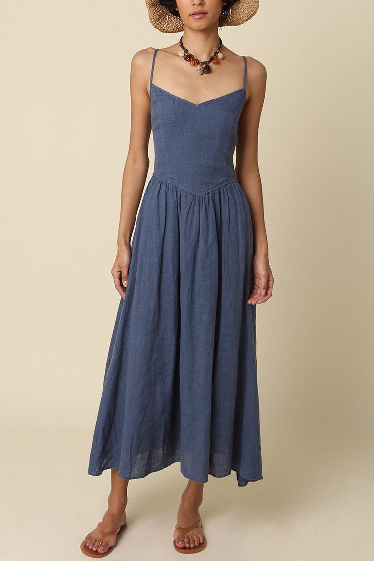 Deep Sea Linen Midi Dress