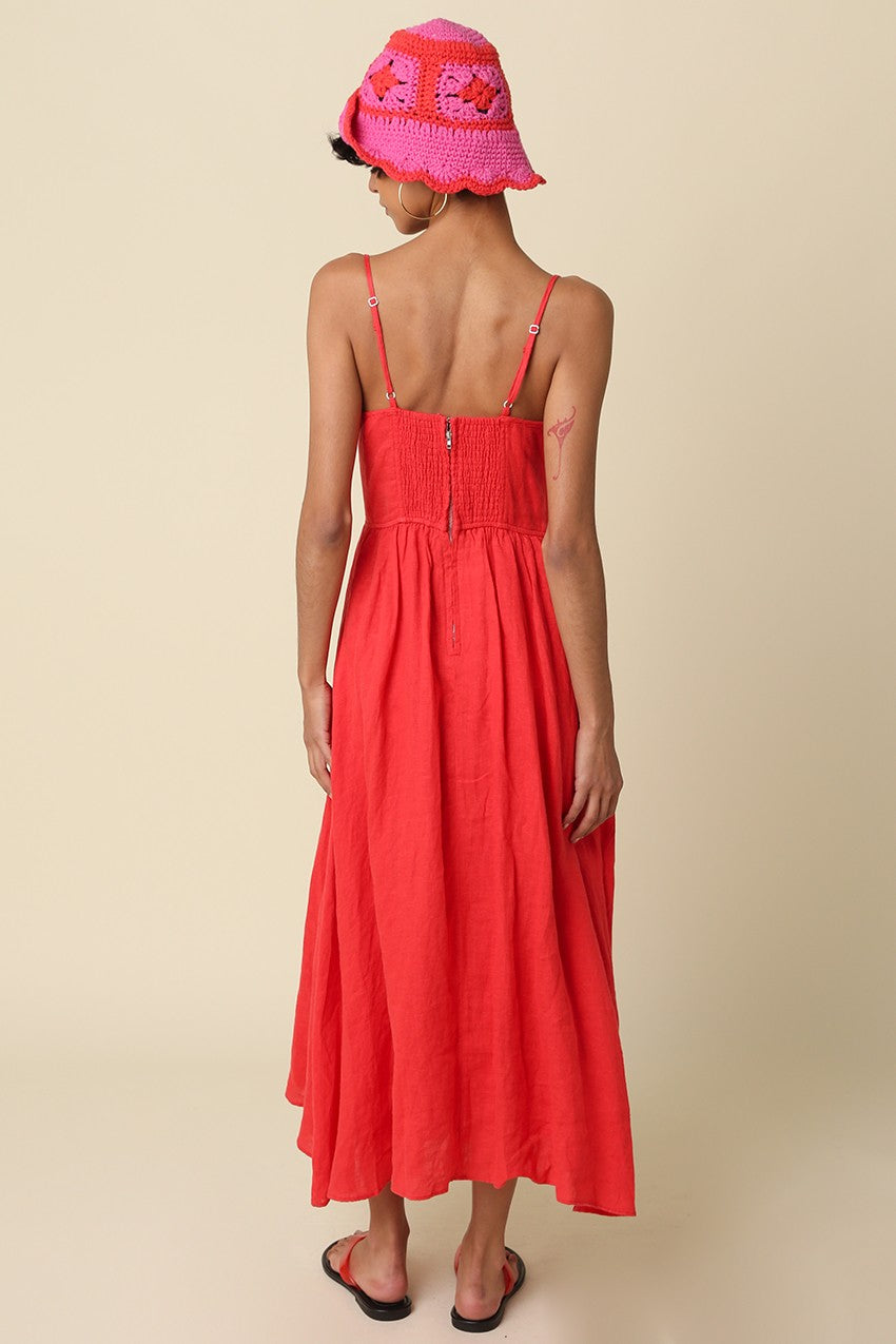 Deep Sea Linen Midi Dress | Red