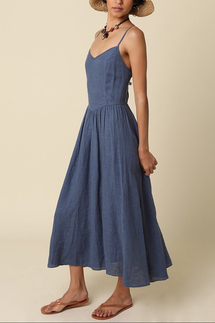 Deep Sea Linen Midi Dress