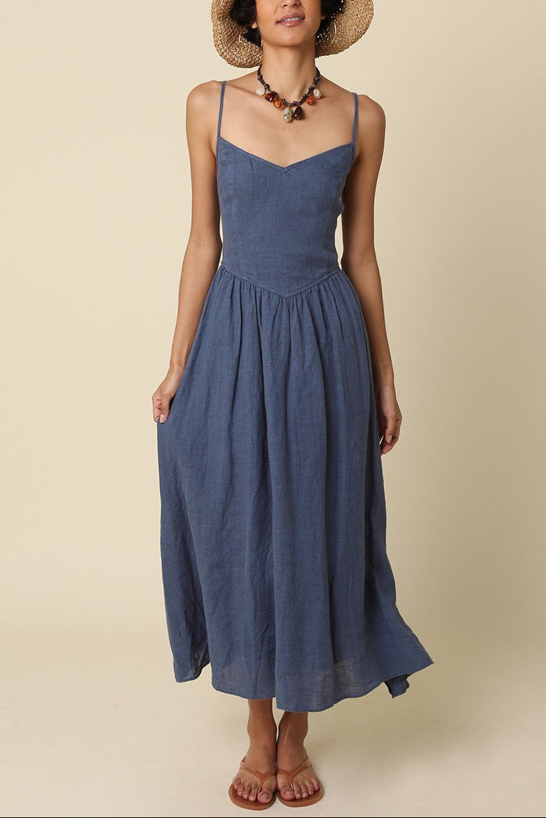 Deep Sea Linen Midi Dress