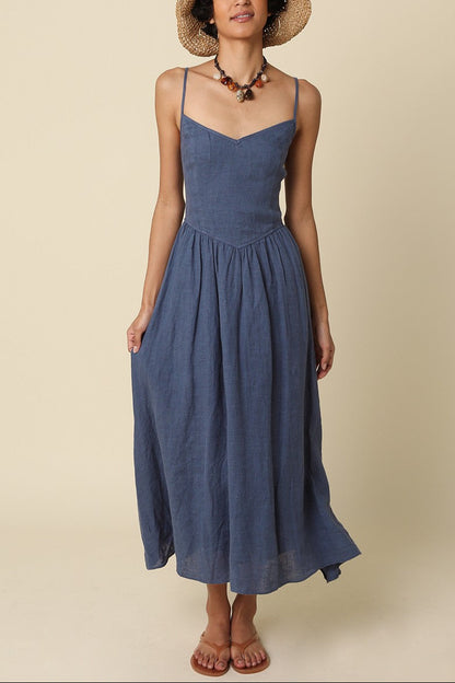 Deep Sea Linen Midi Dress