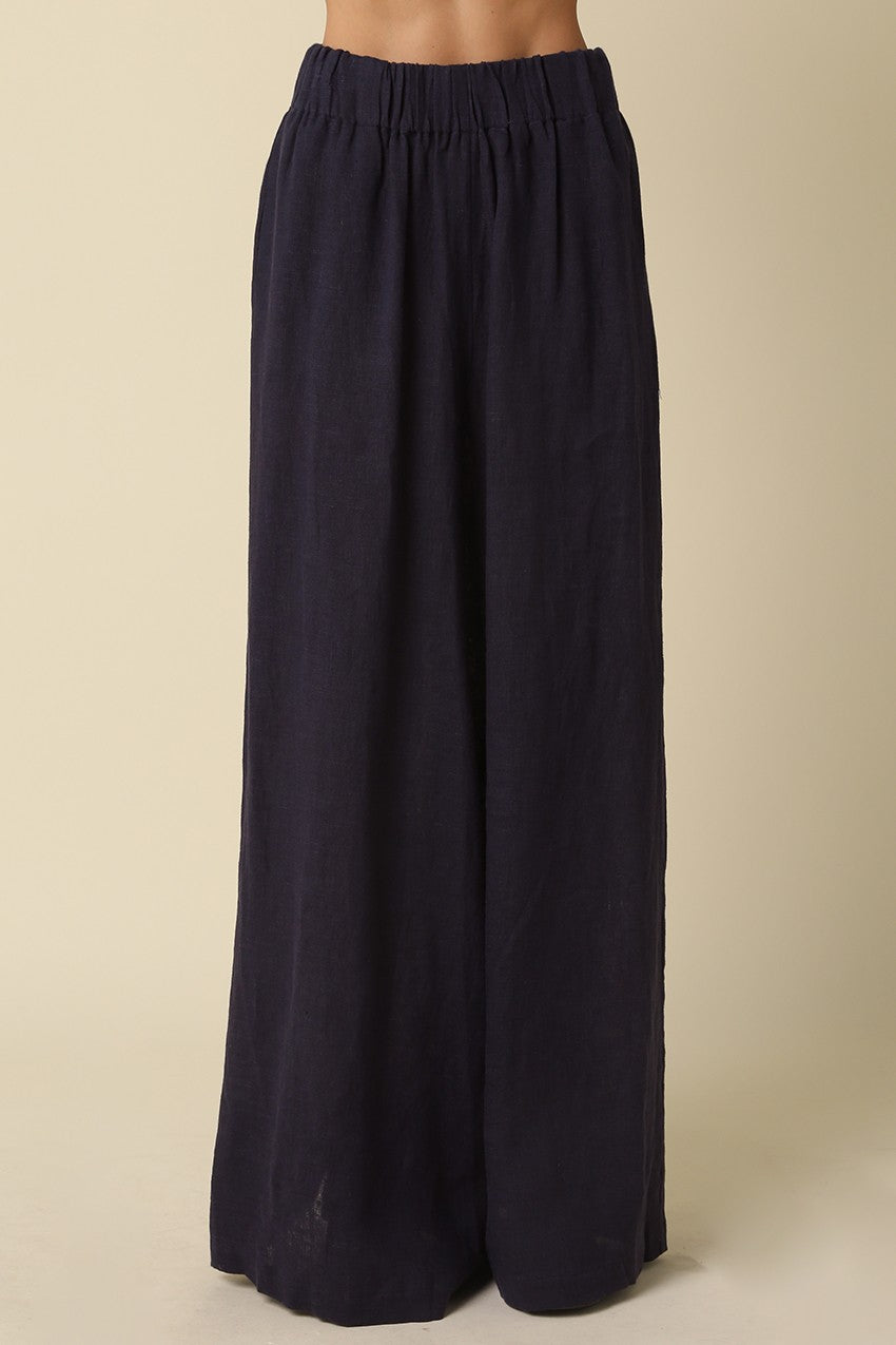 Linen Super Wide Leg Trousers | Navy