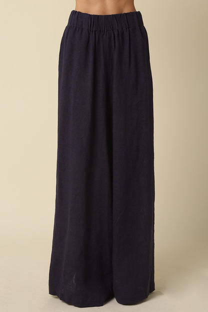 Linen Super Wide Leg Trousers | Navy