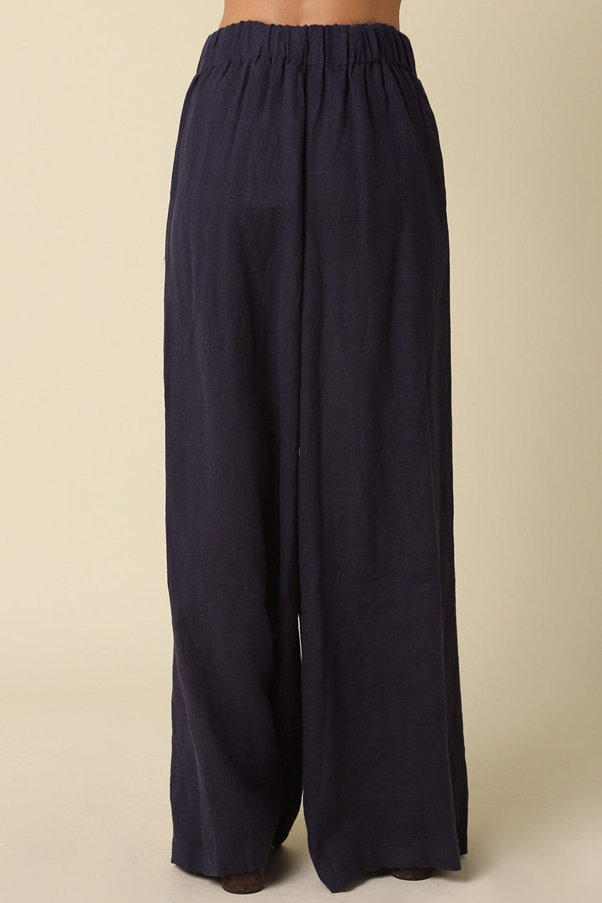 Linen Super Wide Leg Trousers | Navy