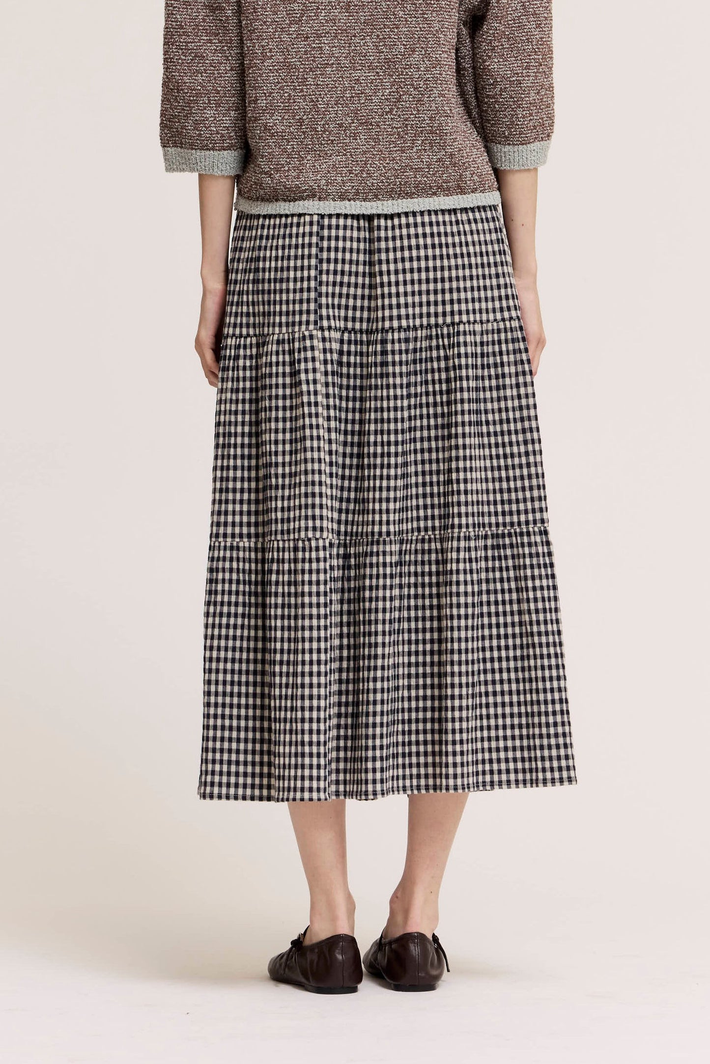 Tiered Gingham Midi Skirt | Midnight