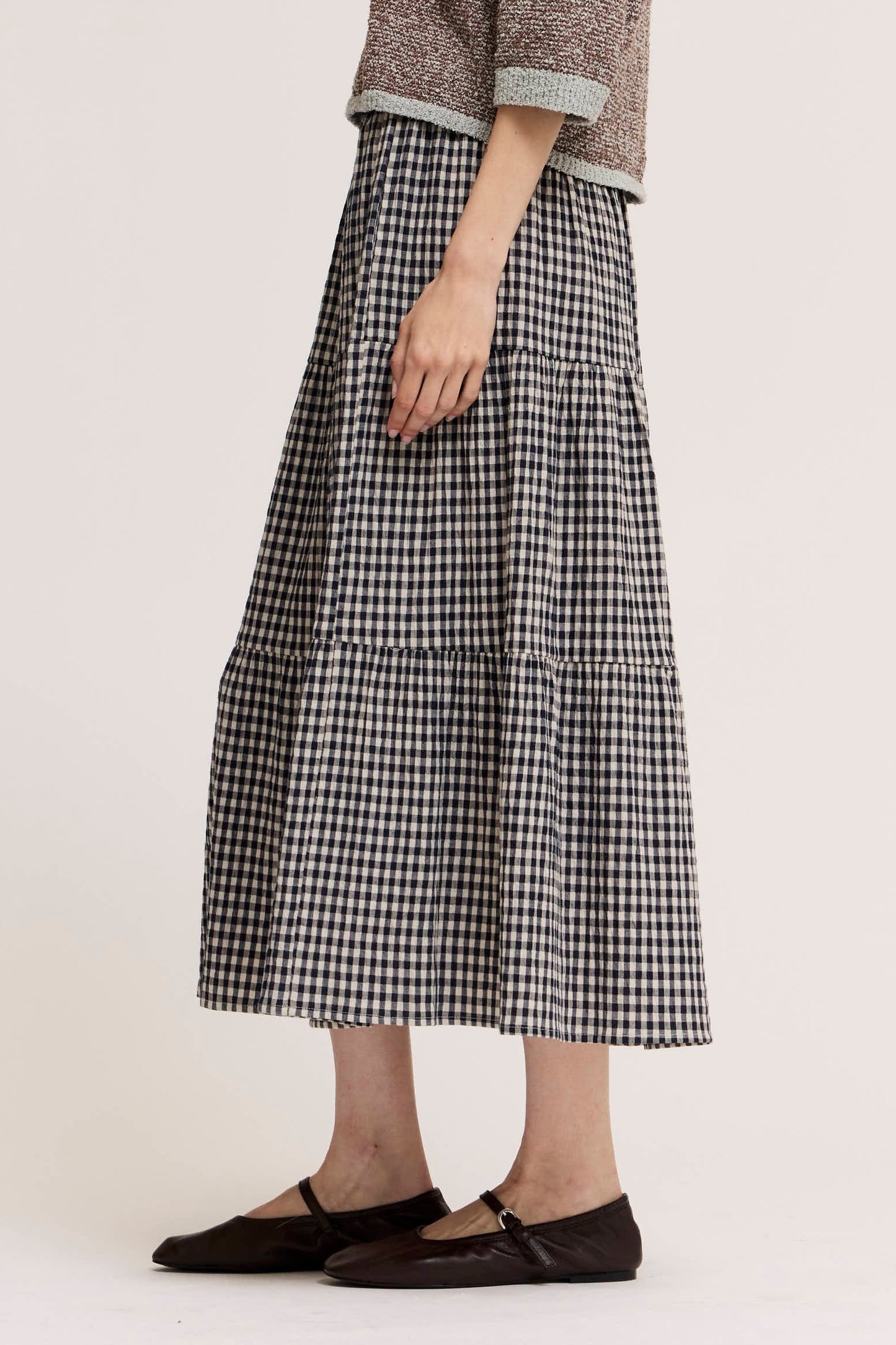 Tiered Gingham Midi Skirt | Midnight