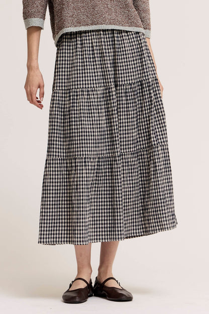 Tiered Gingham Midi Skirt | Midnight