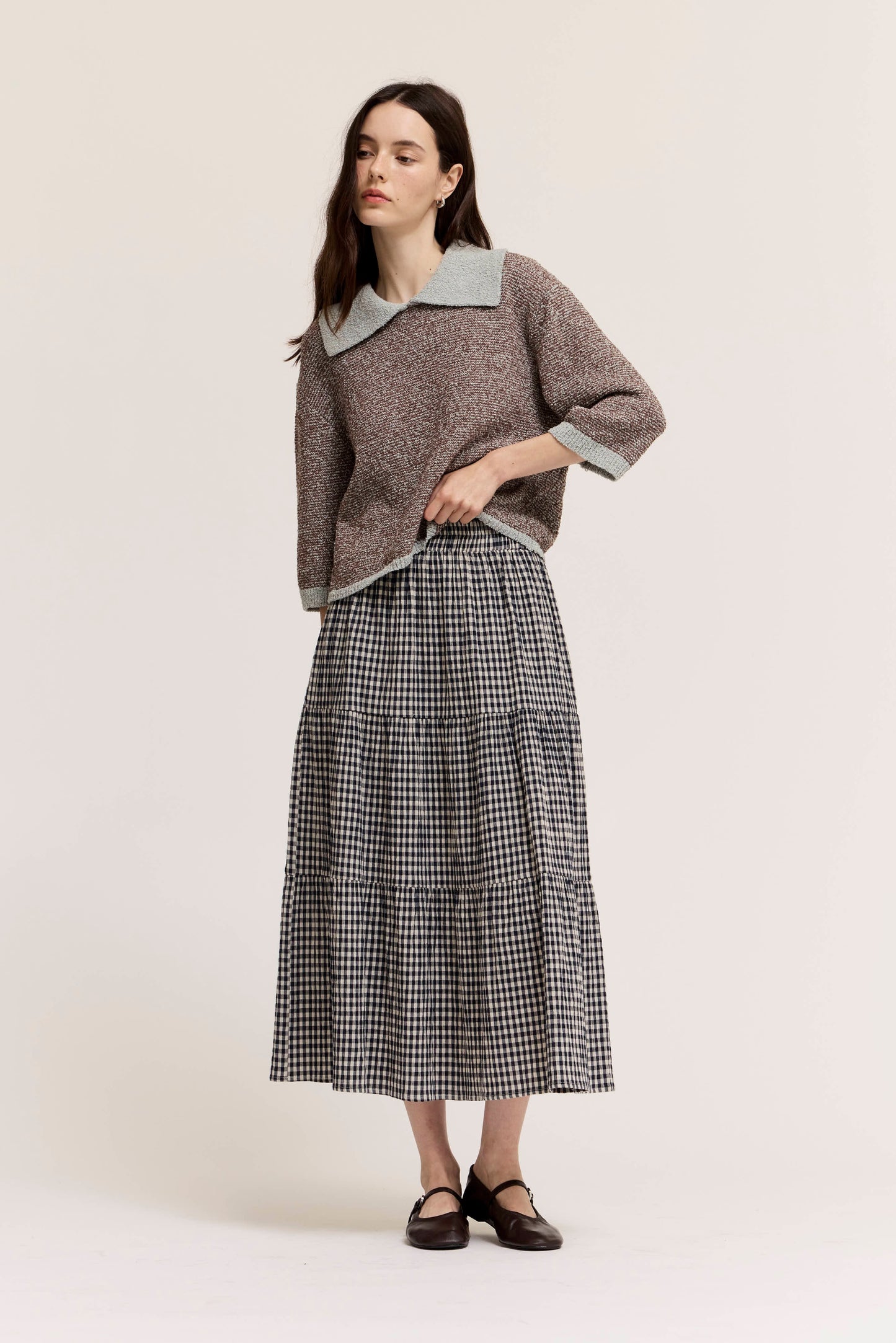 Tiered Gingham Midi Skirt | Midnight