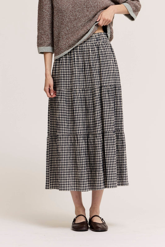 Tiered Gingham Midi Skirt | Midnight