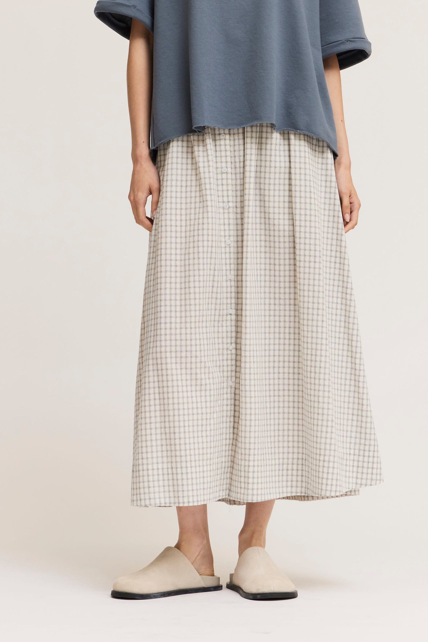 Plaid Button Down Midi Skirt