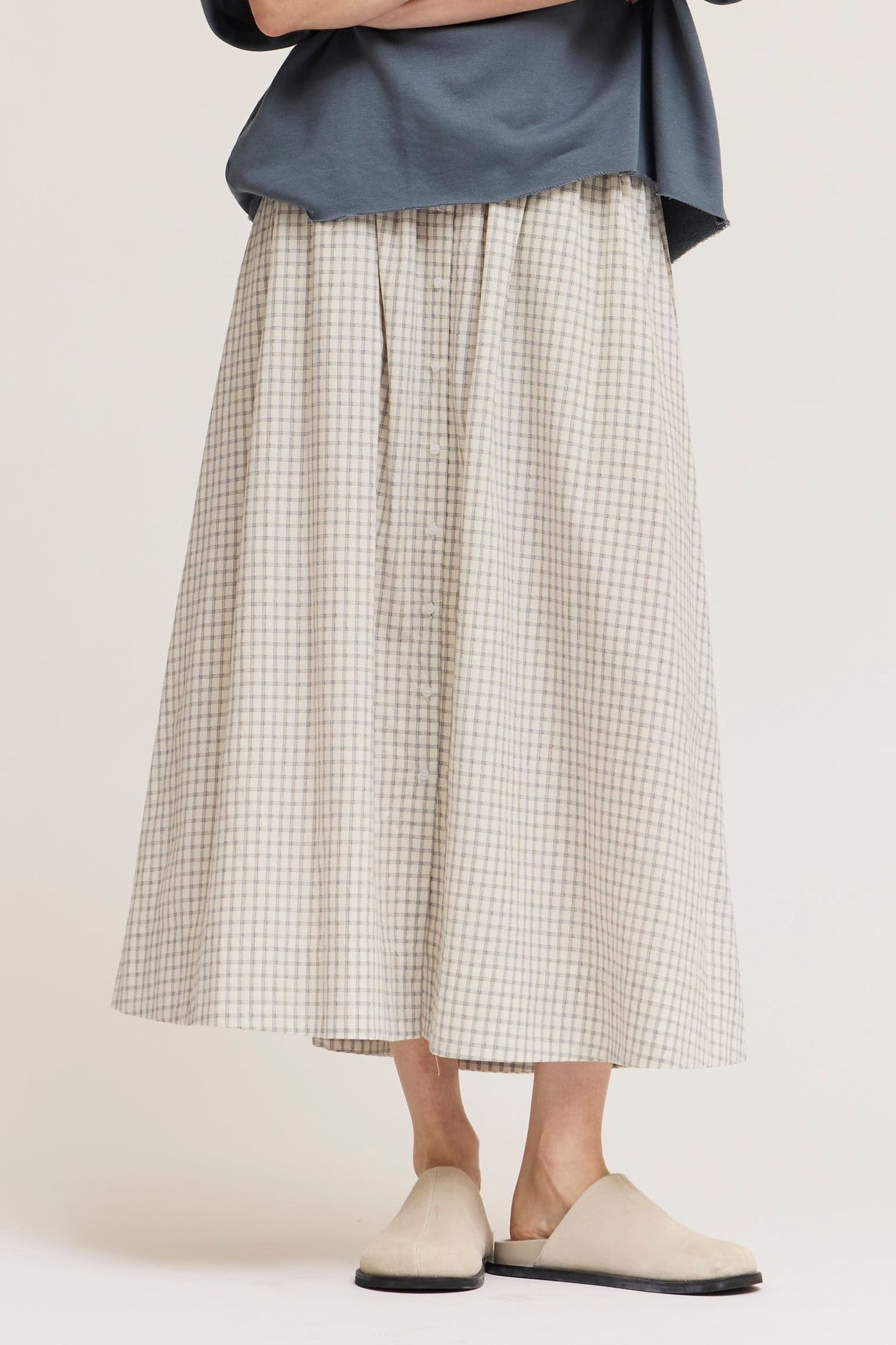 Plaid Button Down Midi Skirt