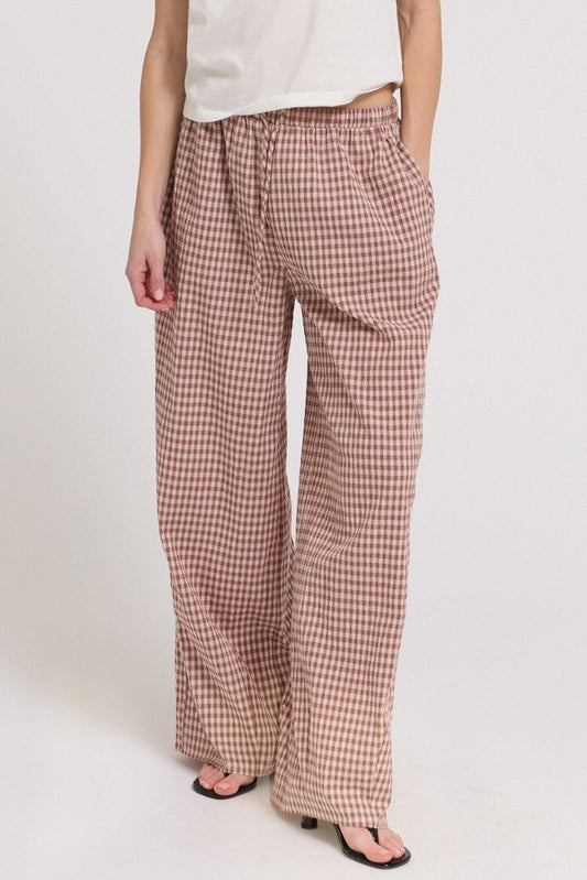 Relaxed Fit Gingham Pants | Dusty Rose