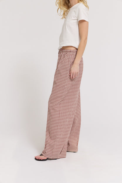 Relaxed Fit Gingham Pants | Dusty Rose