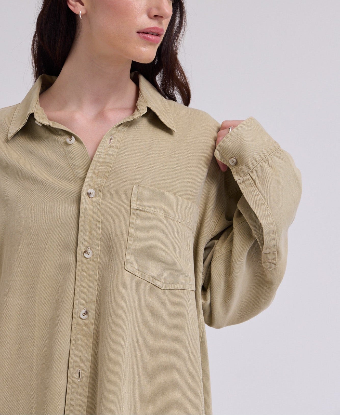 Oversized Tencel Button Up | Moss