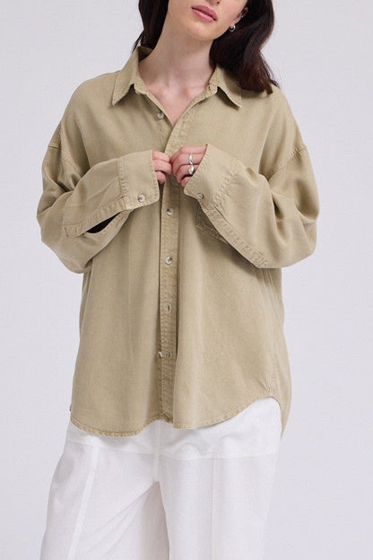 Oversized Tencel Button Up | Moss