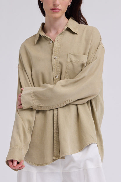 Oversized Tencel Button Up | Moss
