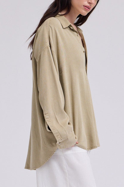 Oversized Tencel Button Up | Moss