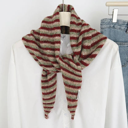 Soft Knit Triangle Scarf | Brown Stripe