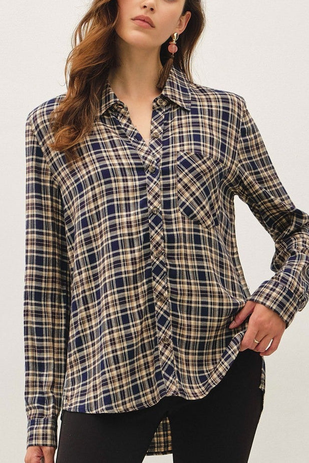 Indigo Plaid Flannel Top