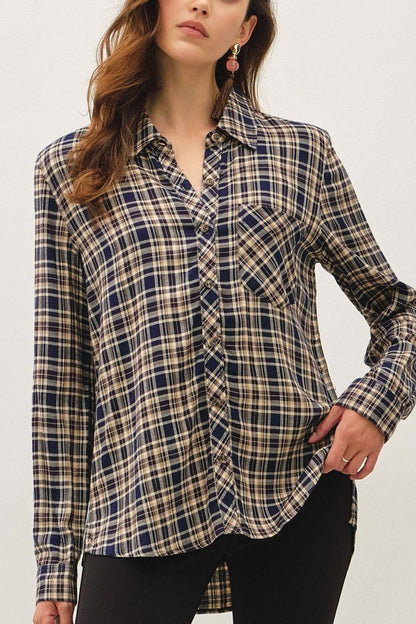 Indigo Plaid Flannel Top