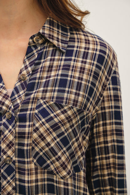 Indigo Plaid Flannel Top