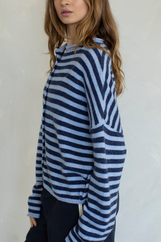 Piper Bold Stripe Cardigan | Dusty Blue