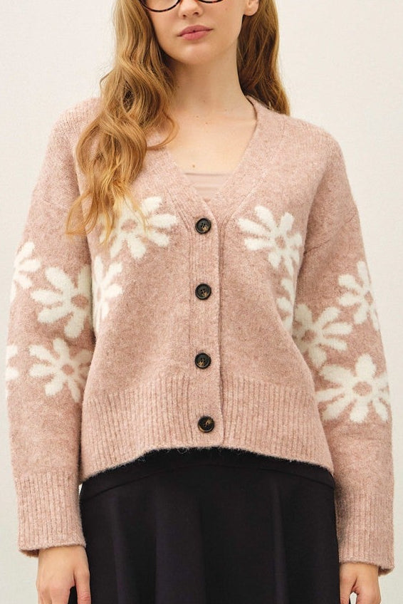 Floral Varsity Cardigan | Blush