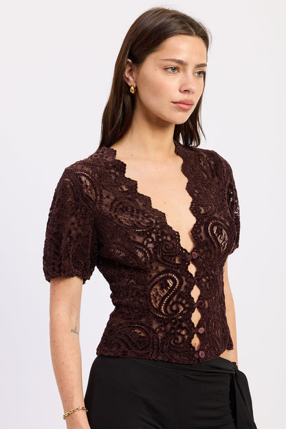 Velvet Lace Paisley Top | Wine
