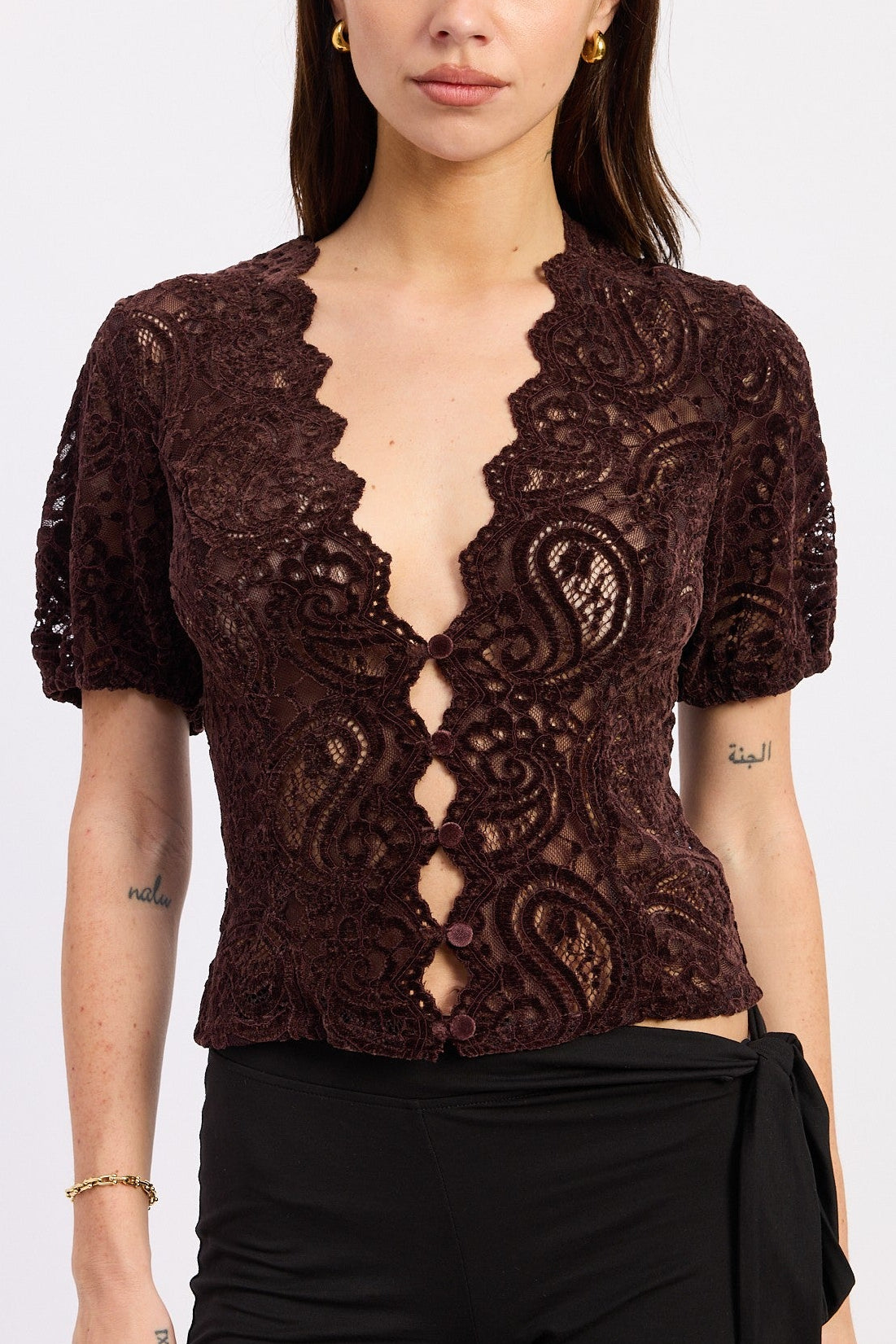 Velvet Lace Paisley Top | Wine