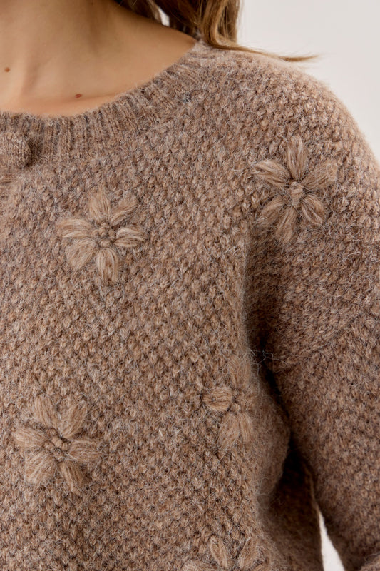 Knit Floral Cardigan | Mocha