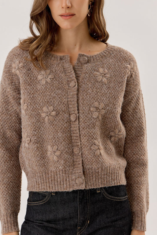 Knit Floral Cardigan | Mocha