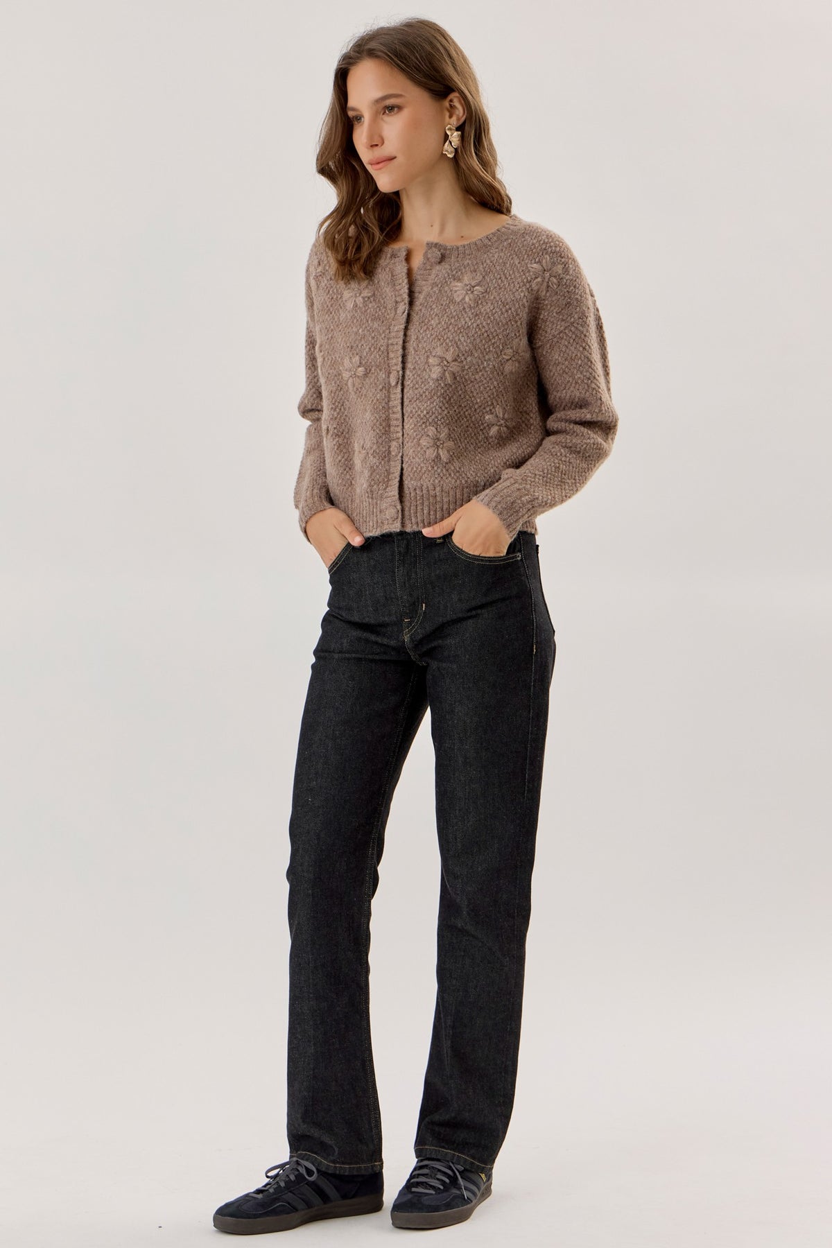 Knit Floral Cardigan | Mocha
