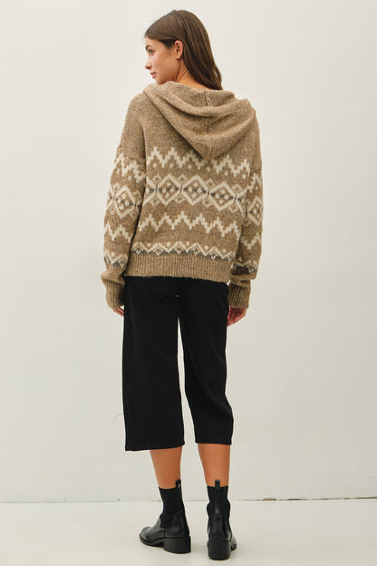 Fair Isle Zip Sweater | Mocha