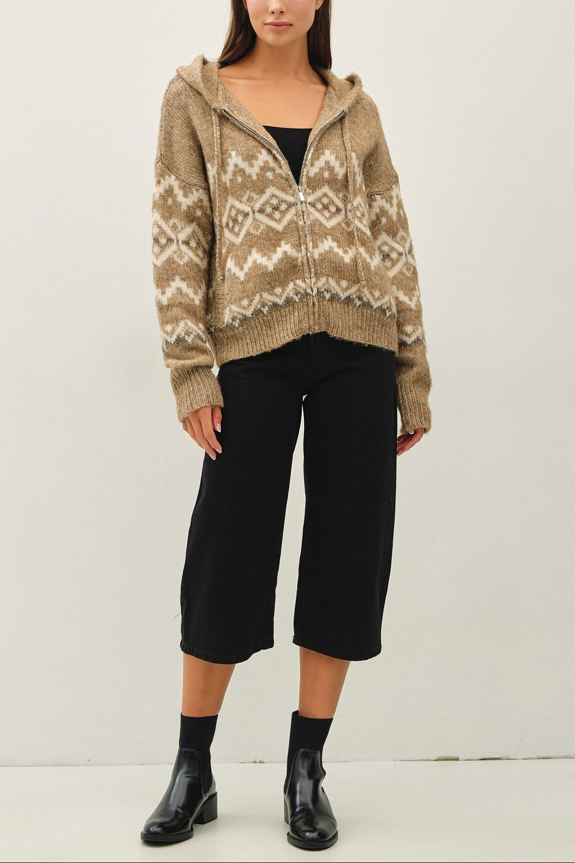 Fair Isle Zip Sweater | Mocha