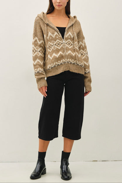 Fair Isle Zip Sweater | Mocha