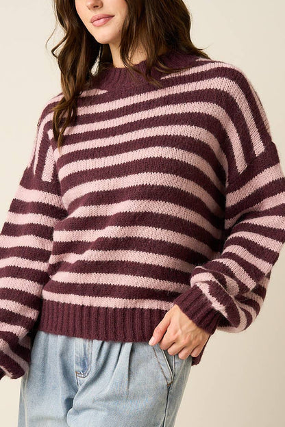 Pink + Maroon Mock Neck Sweater