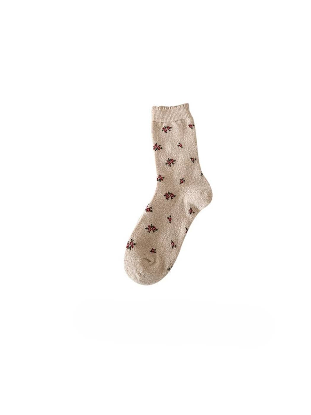 Tiny Ditsy Floral Winter Socks | Beige