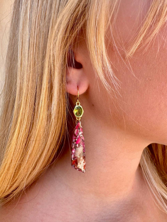 Donna Gemstone Drop Earrings | Pink Jasper + Peridot