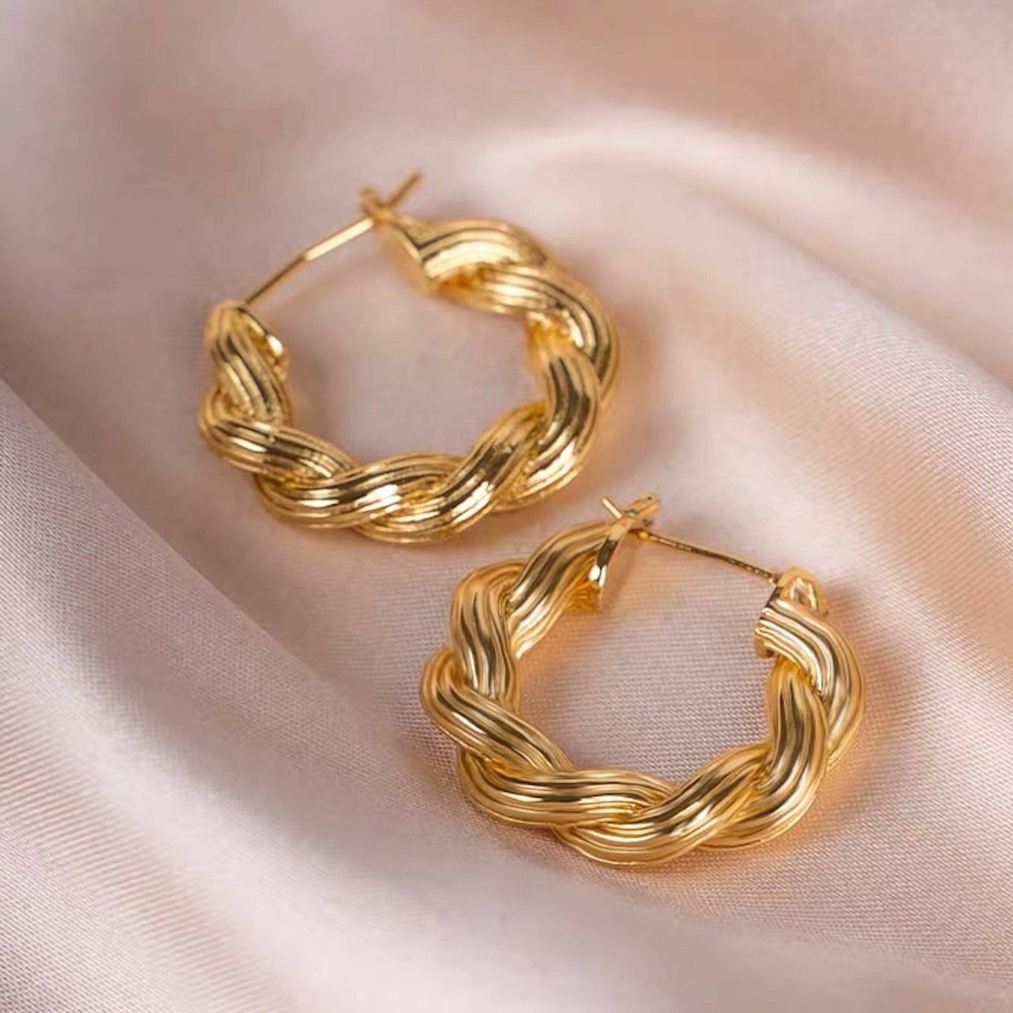 Golden Braided Hoop Earrings