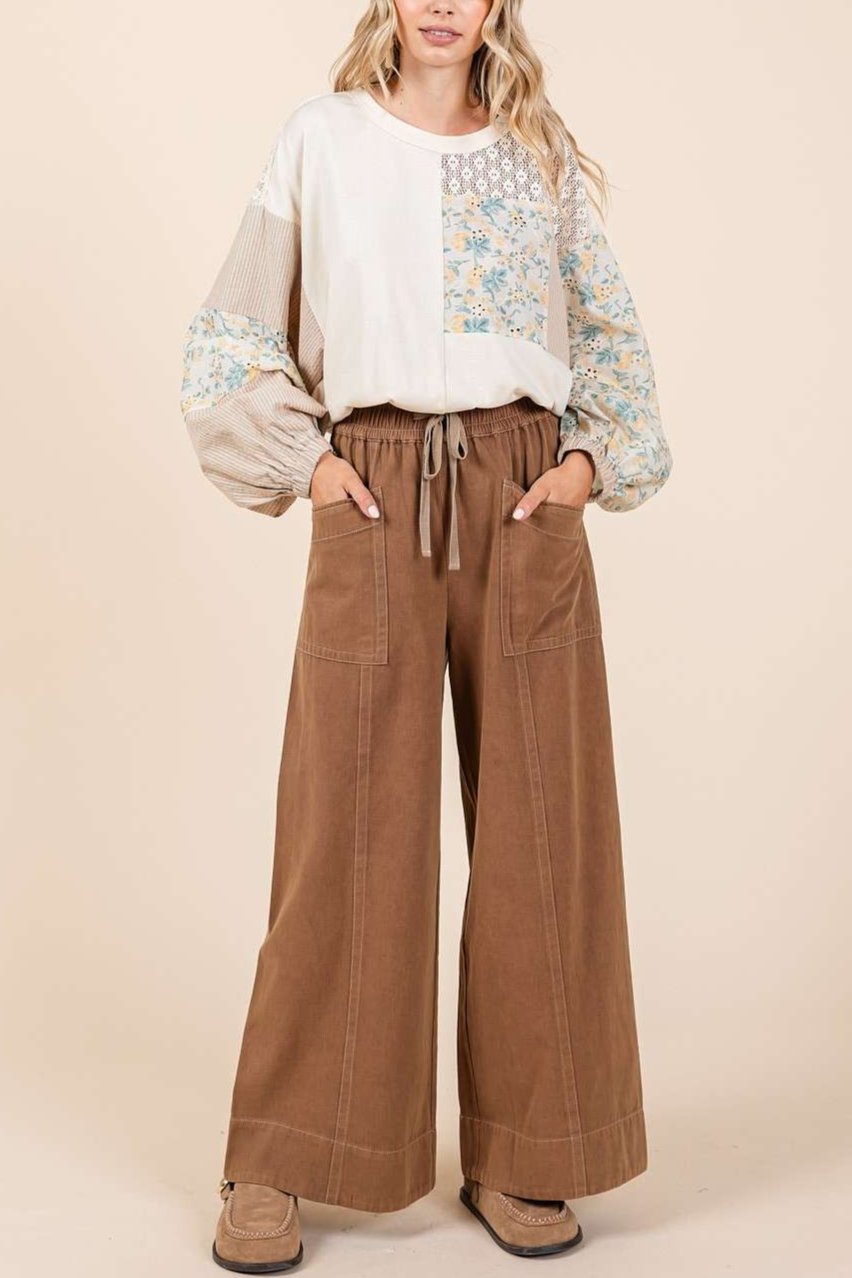 Mineral Wash Wide Leg Pants | Cocoa